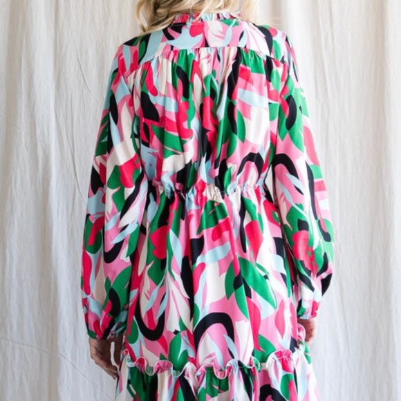 Jodifl Green Colorful Floral Print Button Up Drawstring Dress - Picture 2 of 2